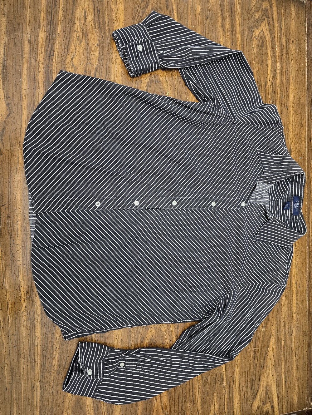 Chaps Black and White Striped Button Shirt